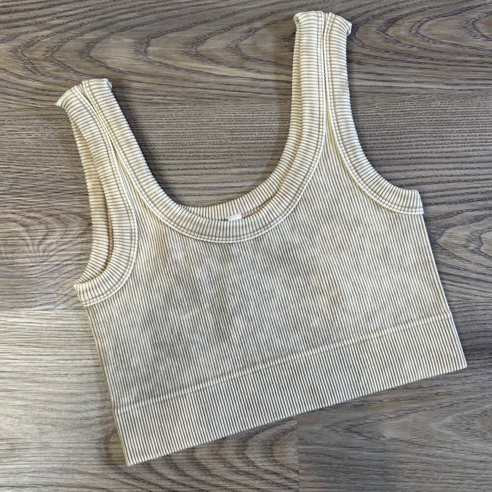Zenana Ribbed Cropped Tank Top L/XL Beige Mineral Wash